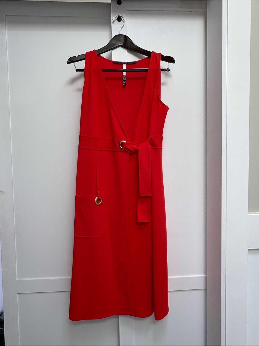 Kensie Orange V-Neck Wrap Dress with Tie Ring Belt